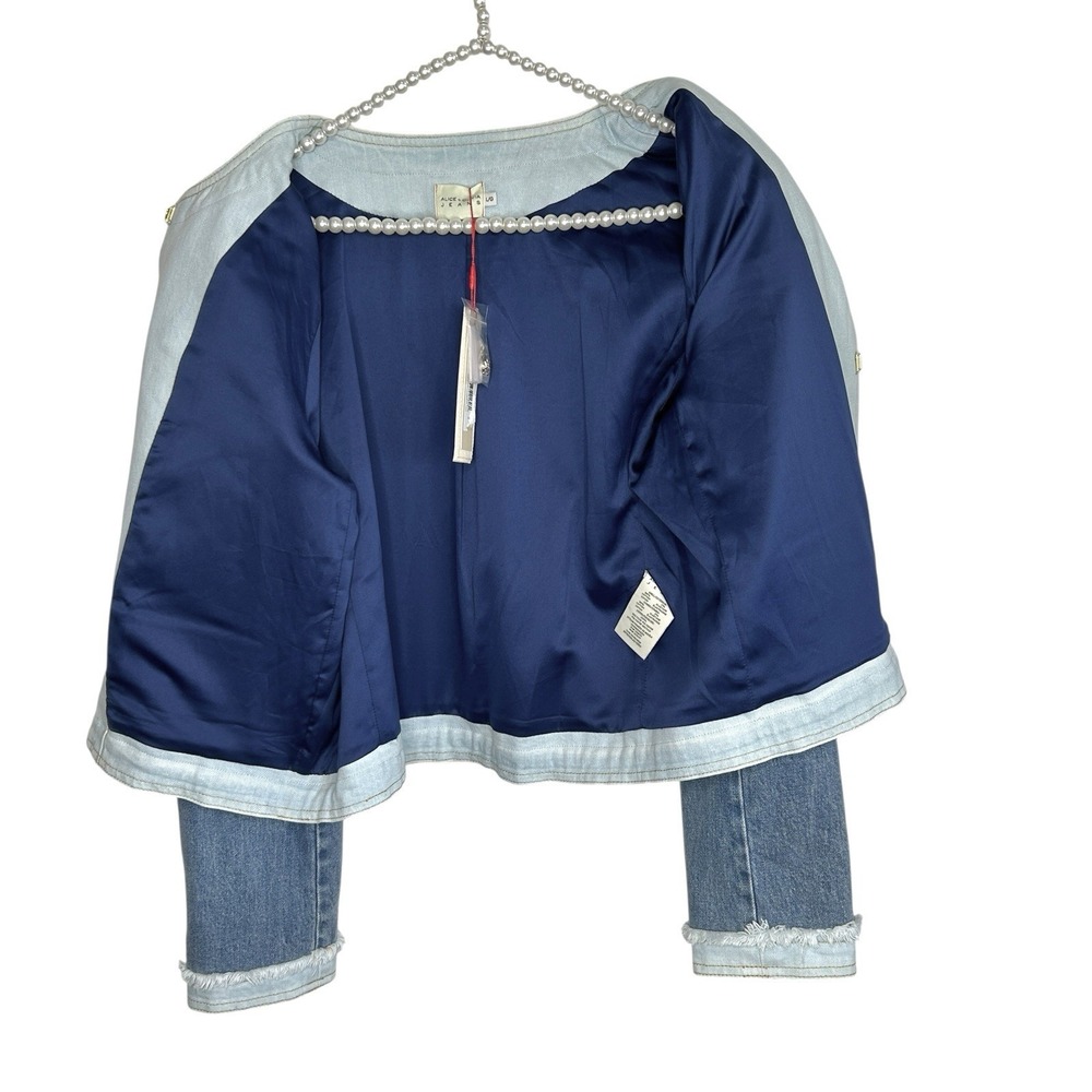 Alice +‎ Olivia Landon Cropped Denim Jacket Large Y2k NYE Designer Party NWT - Picture 12 of 16